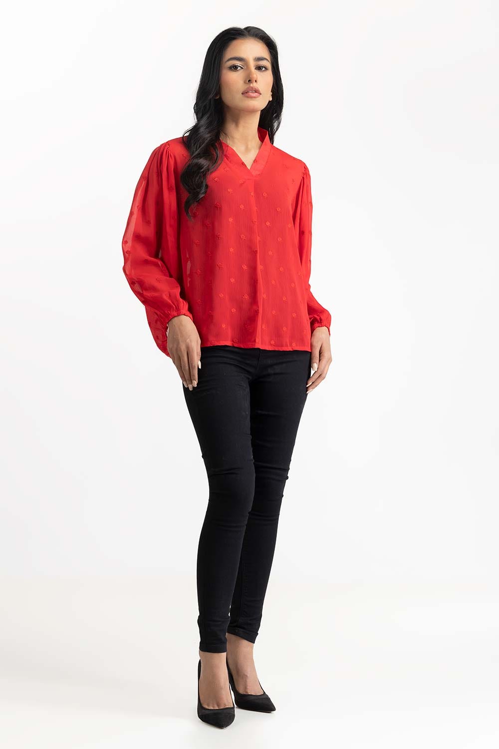 Red Blended Blouse 231-217-063