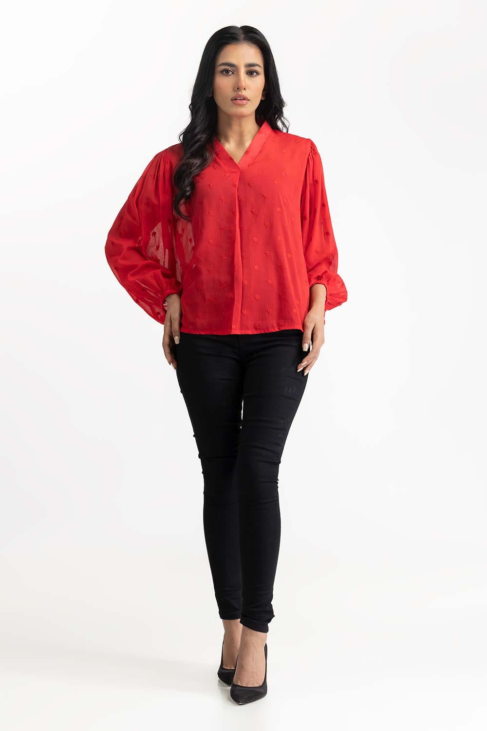 Red Blended Blouse 231-217-063
