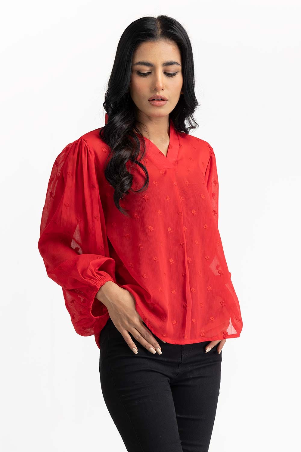 Red Blended Blouse 231-217-063