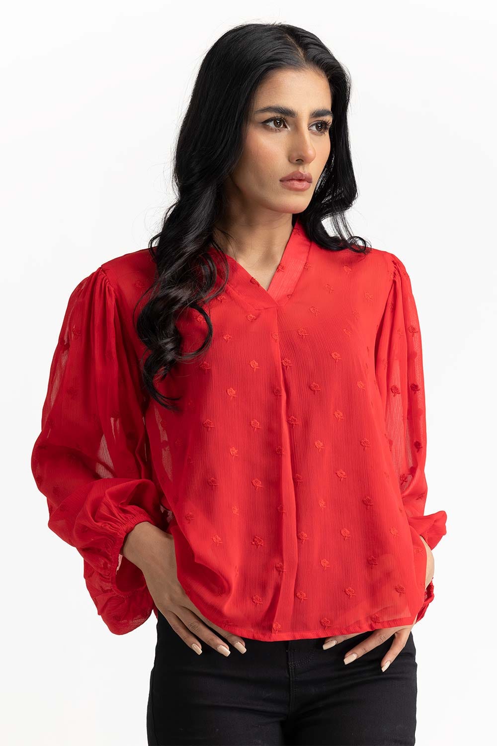 Red Blended Blouse 231-217-063