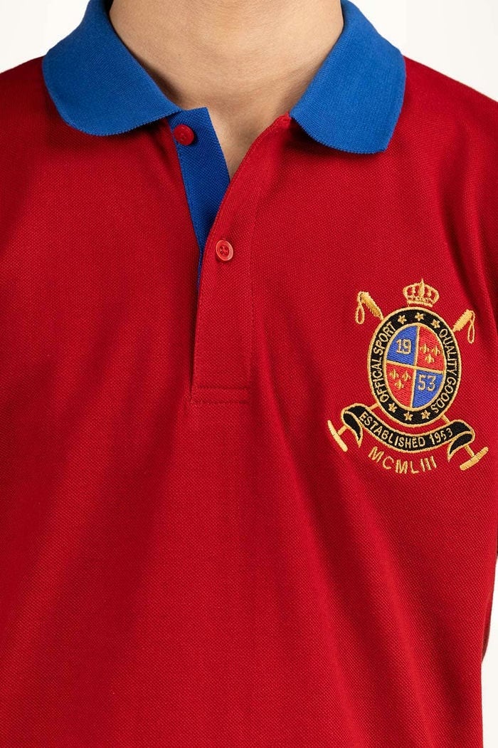 Red Embroidered Polo PS-FPK23-251