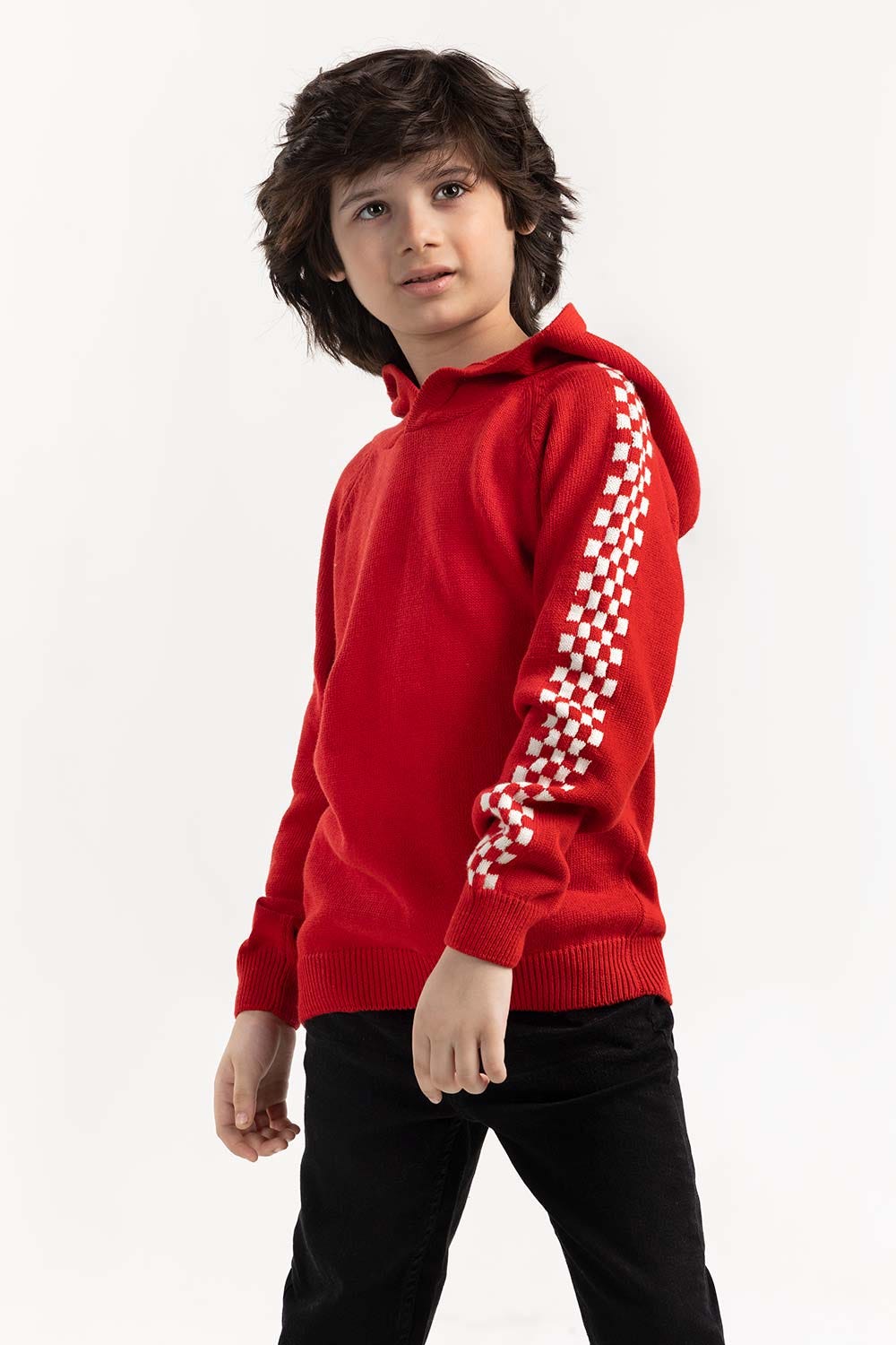 Toddler Boy Red Knit Hooded Neck Sweater 224-511-034