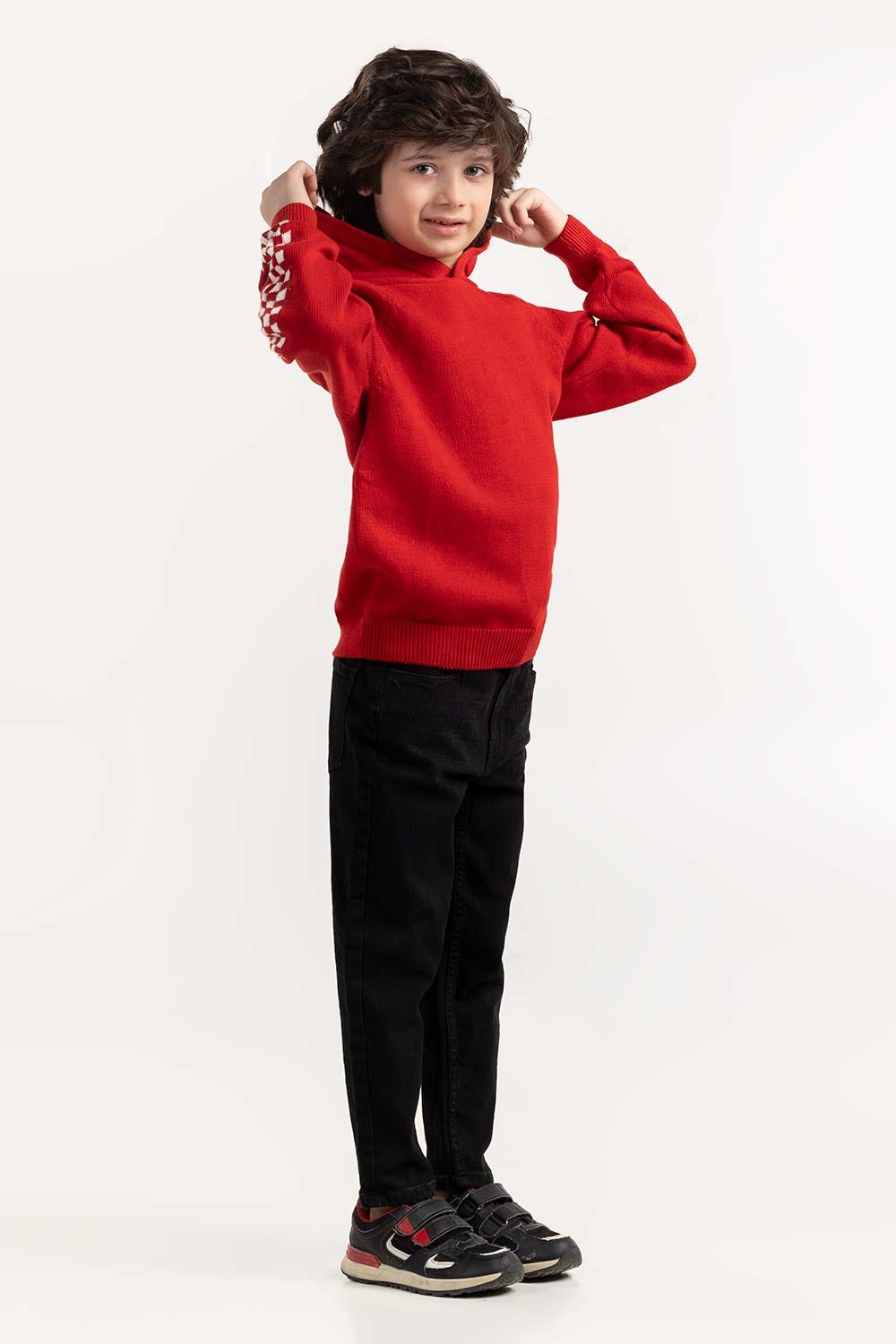 Toddler Boy Red Knit Hooded Neck Sweater 224-511-034