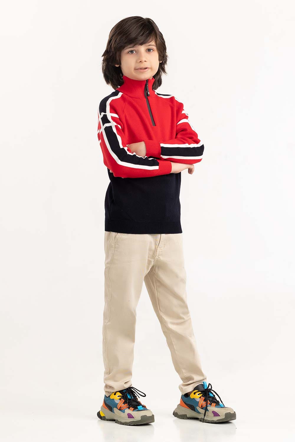 Junior Boy Red Knit Sweater 224-311-003