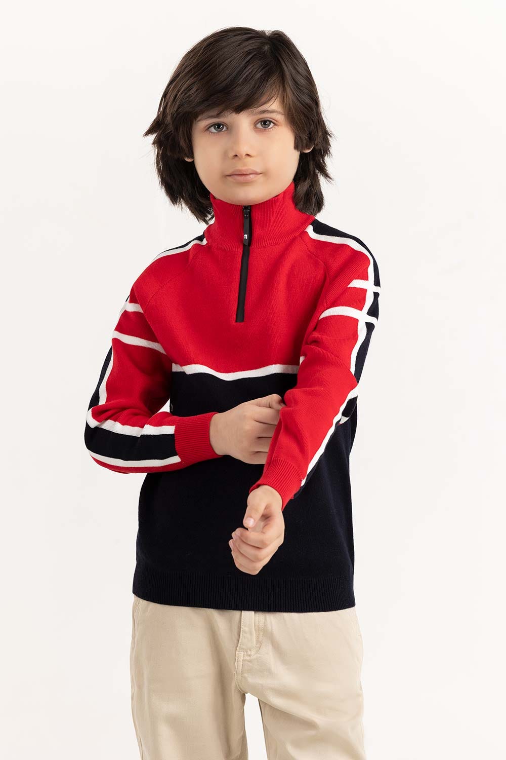 Junior Boy Red Knit Sweater 224-311-003