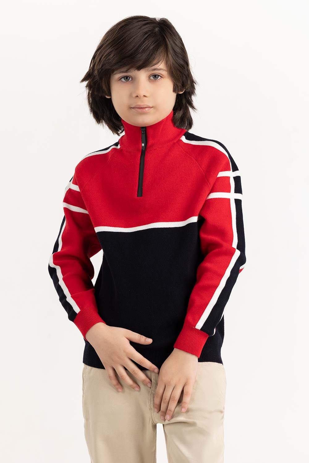 Junior Boy Red Knit Sweater 224-311-003