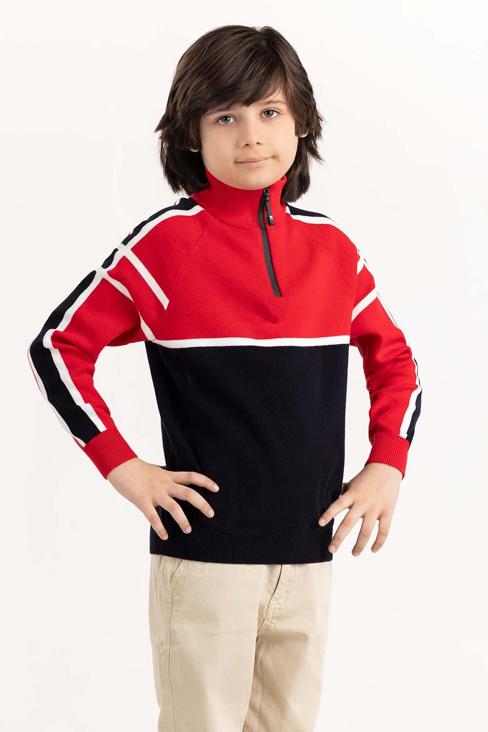 Junior Boy Red Knit Sweater 224-311-003