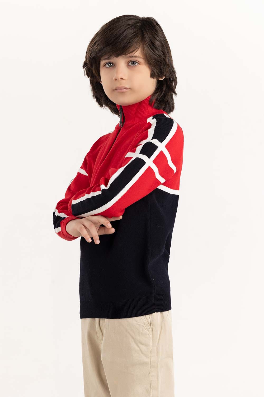 Junior Boy Red Knit Sweater 224-311-003