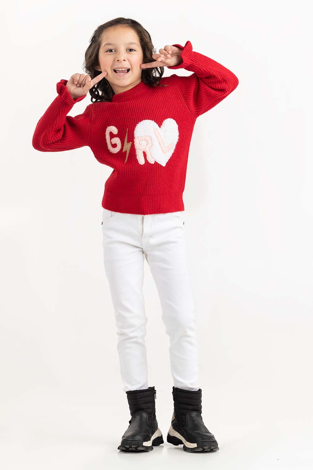 Toddler Girl Red Knit Sweater With Mock Neck 224-611-011
