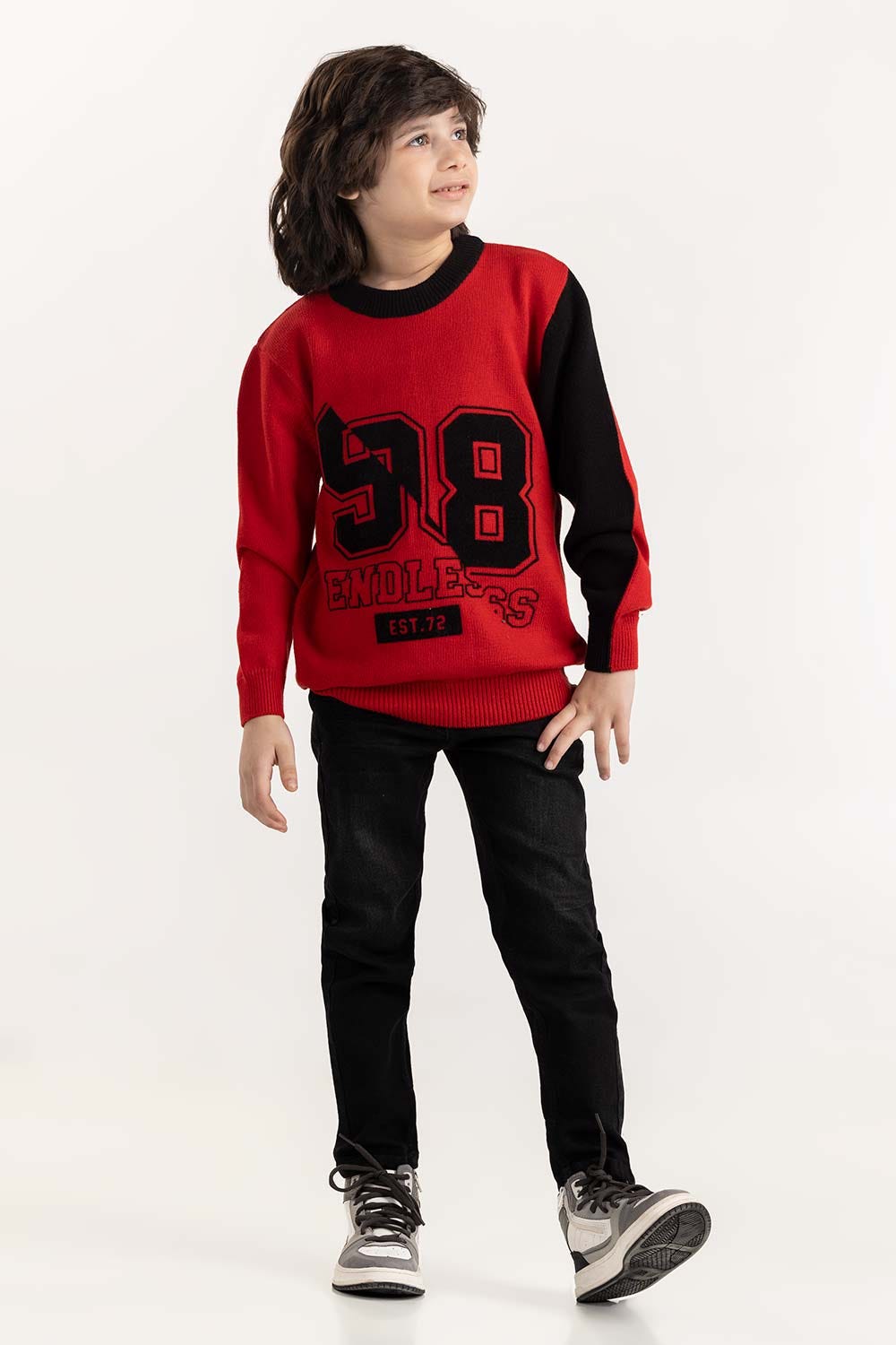 Junior Boy Red Knit Sweater 224-311-101