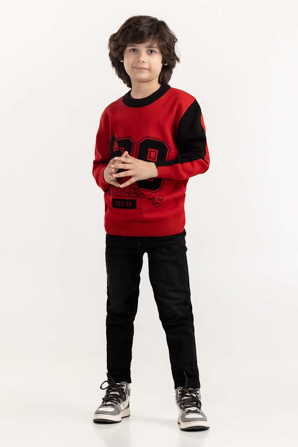 Junior Boy Red Knit Sweater 224-311-101