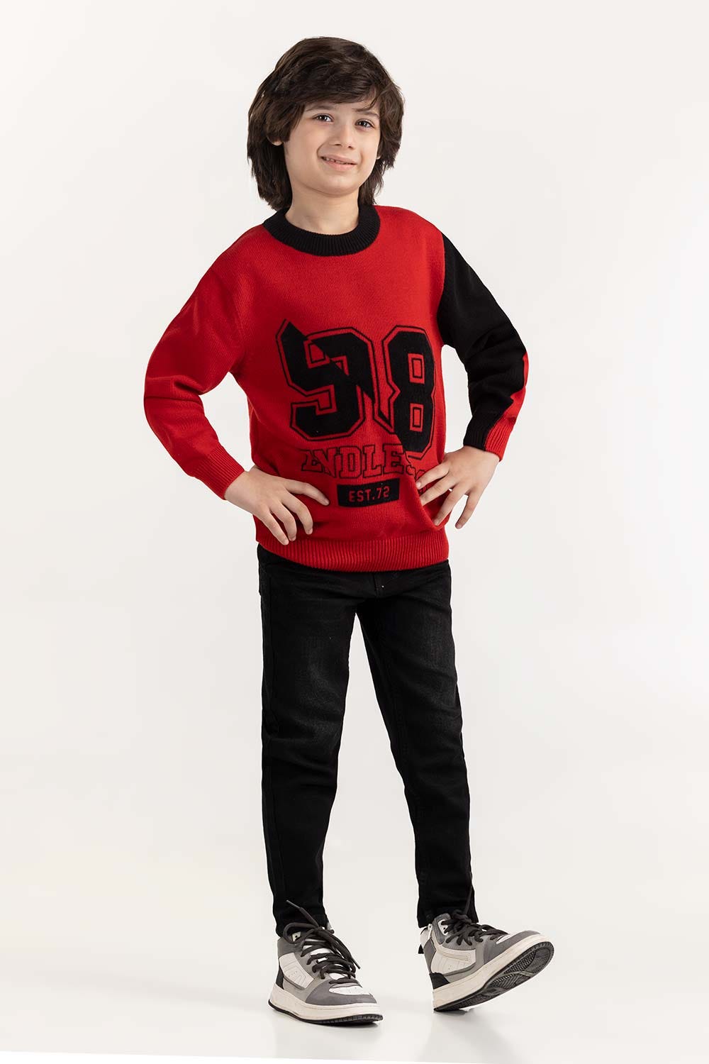 Junior Boy Red Knit Sweater 224-311-101