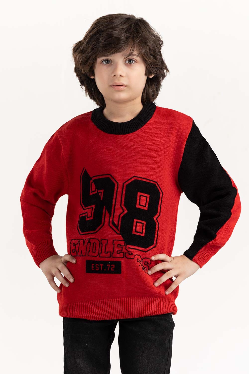 Junior Boy Red Knit Sweater 224-311-101