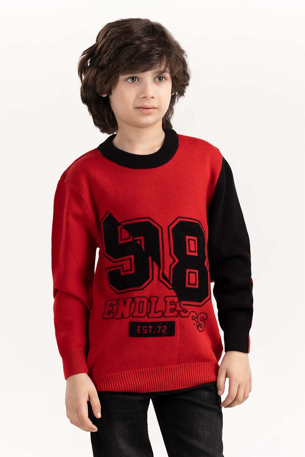 Junior Boy Red Knit Sweater 224-311-101