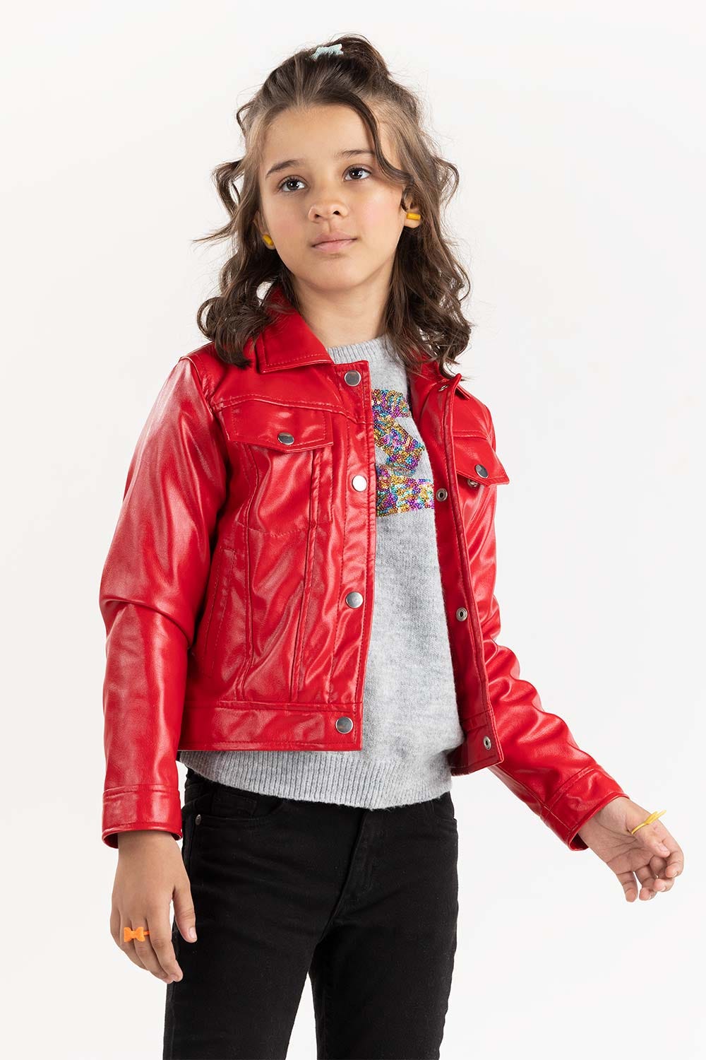 Junior Girl Red Shiny Jacket 224-410-053