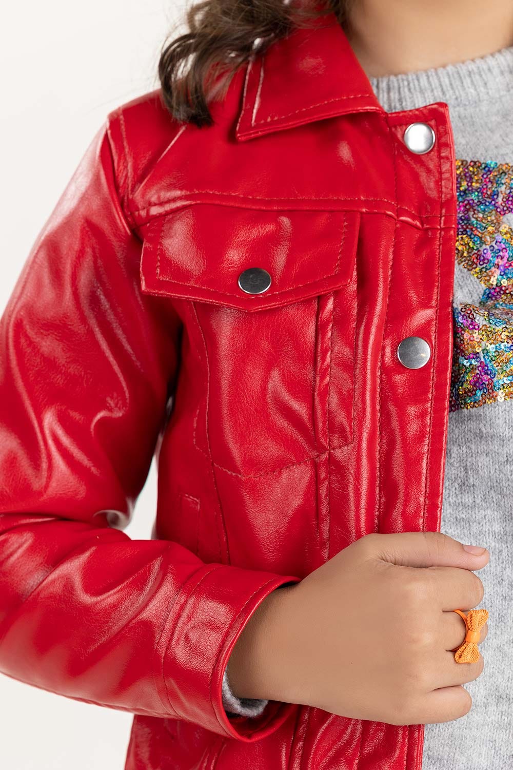Junior Girl Red Shiny Jacket 224-410-053