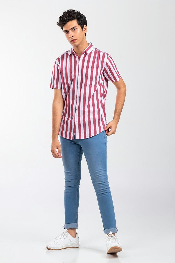 Red Striped Casual Shirt CM-YD-2875 CS HS