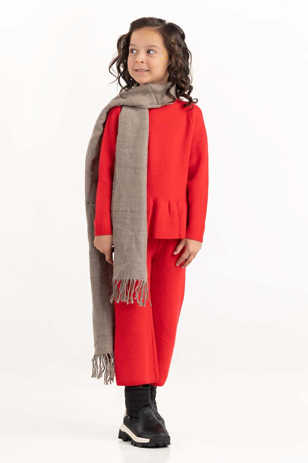 Toddler Girl Red Sweater With Round Neck 224-616-307