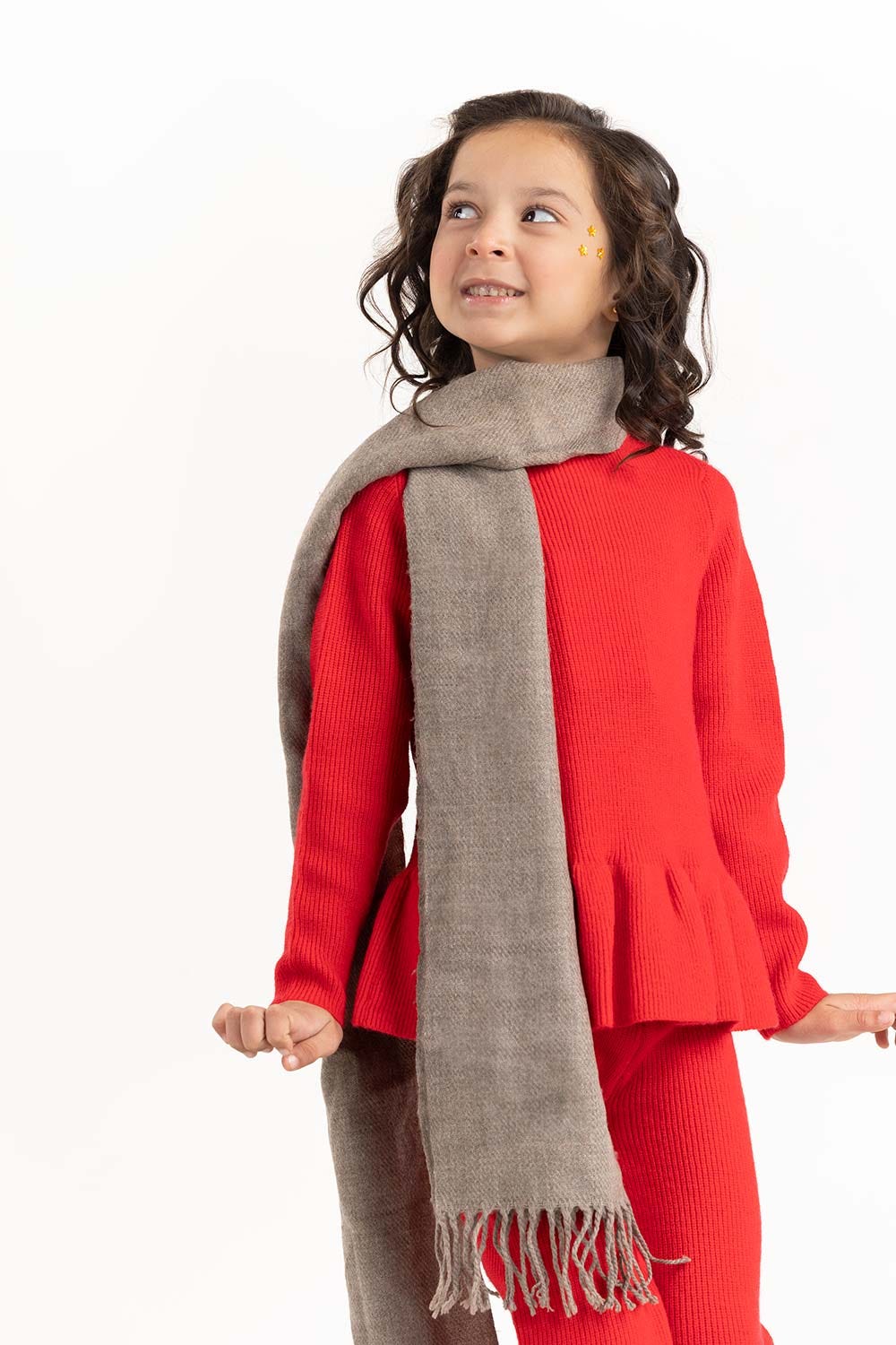 Toddler Girl Red Sweater With Round Neck 224-616-307