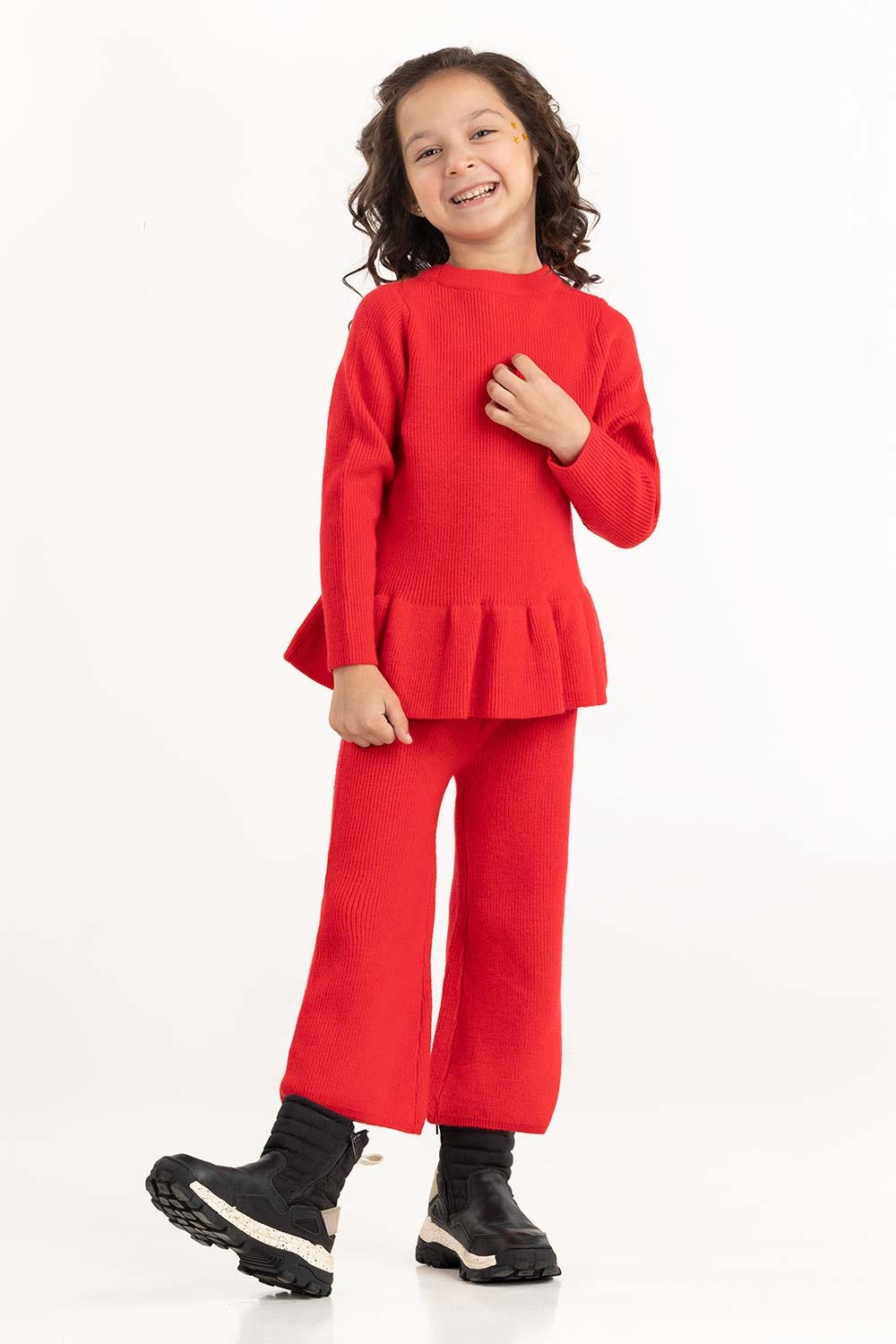 Toddler Girl Red Sweater With Round Neck 224-616-307