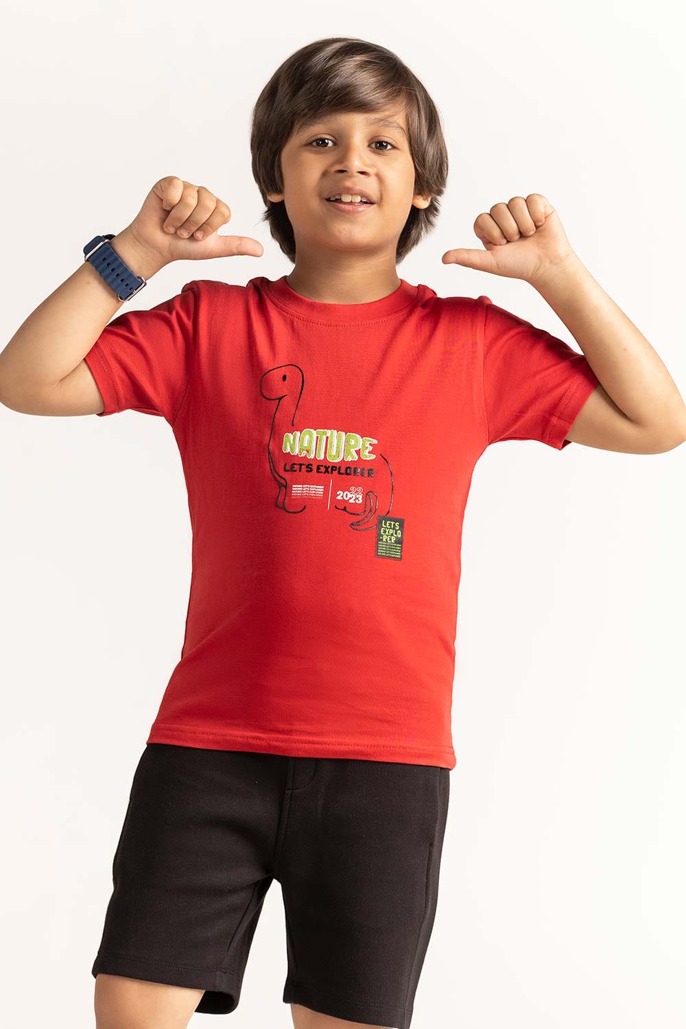 Red Toddler Boy Knit Printed Tee TB-TS-SS24-043