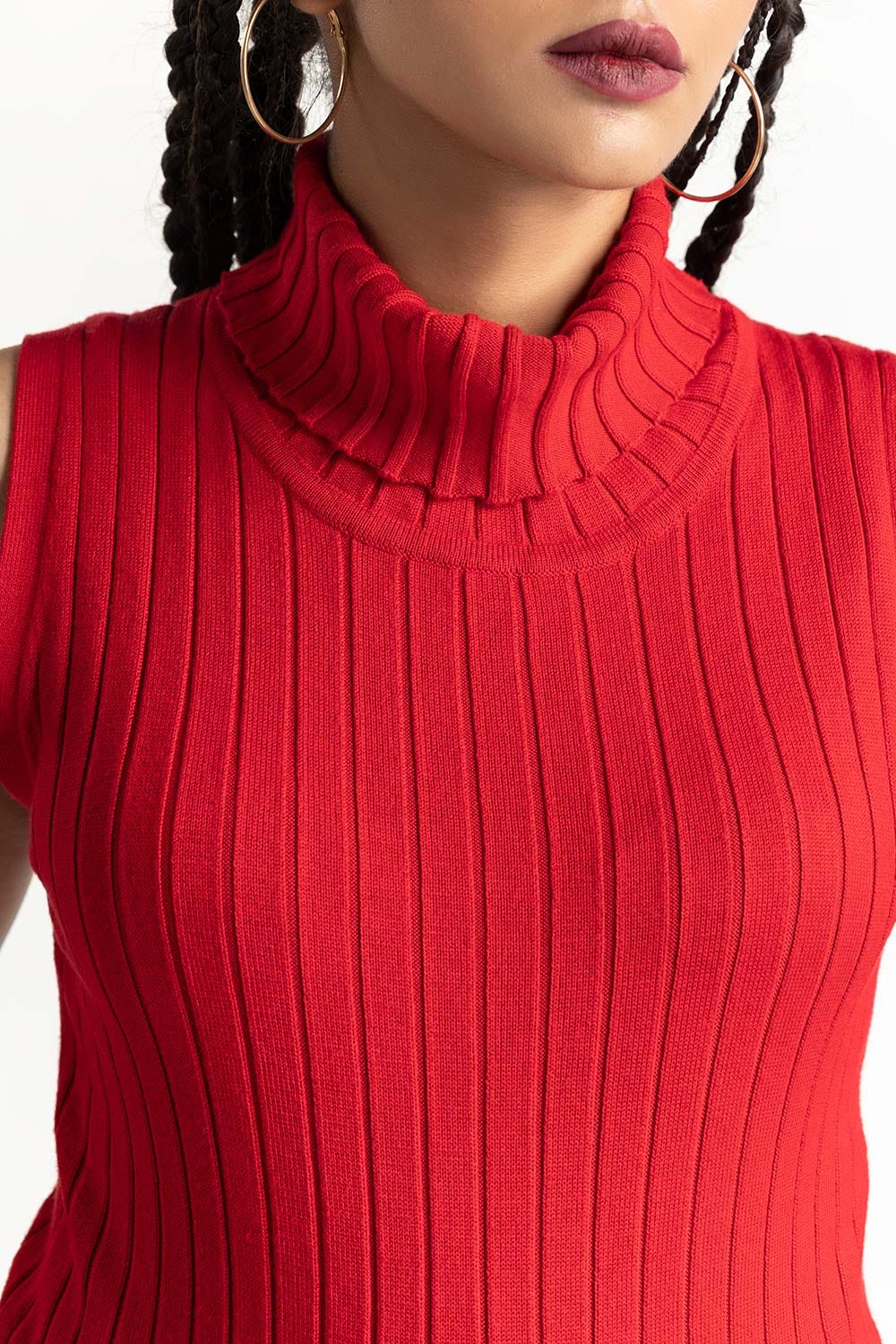 Red High Neck Sweater 224-211-028