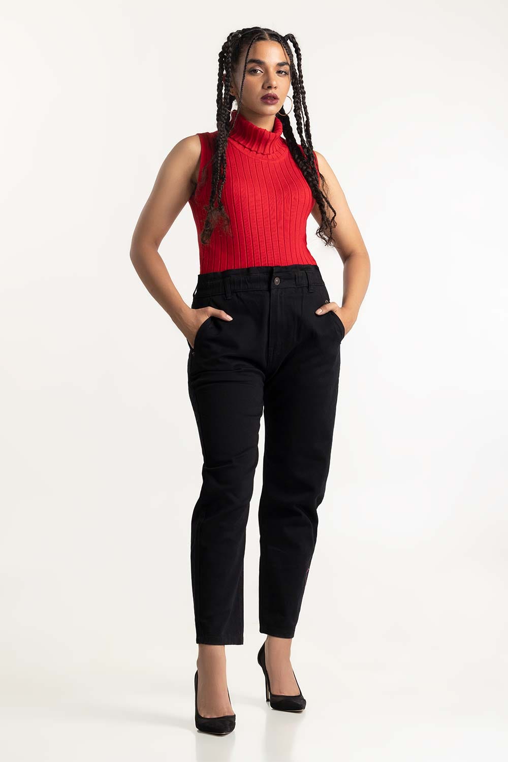 Red High Neck Sweater 224-211-028