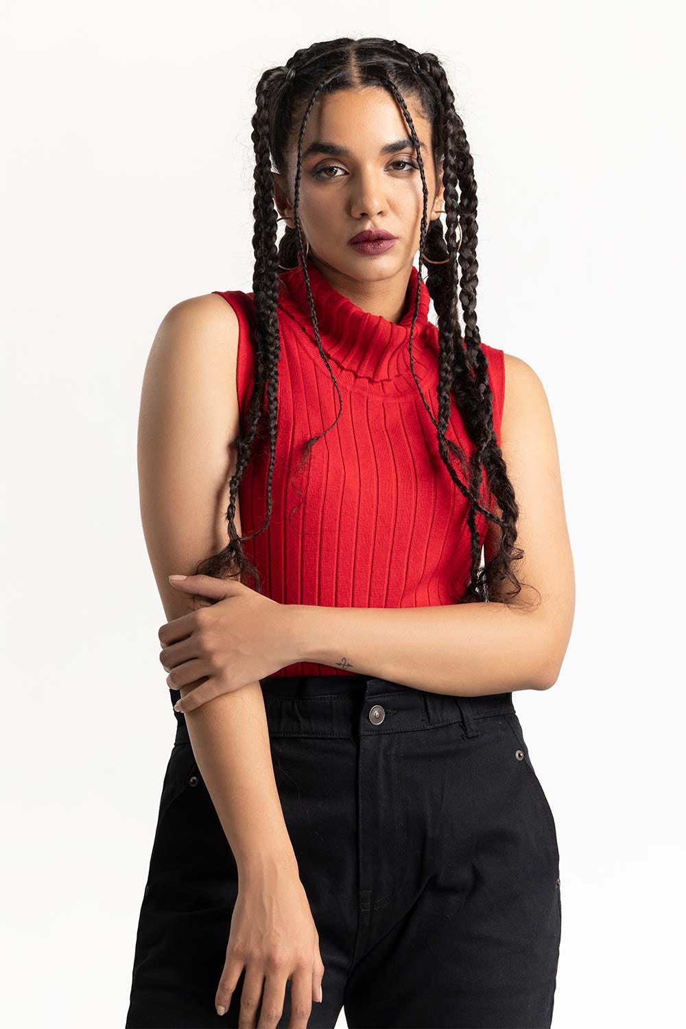 Red High Neck Sweater 224-211-028