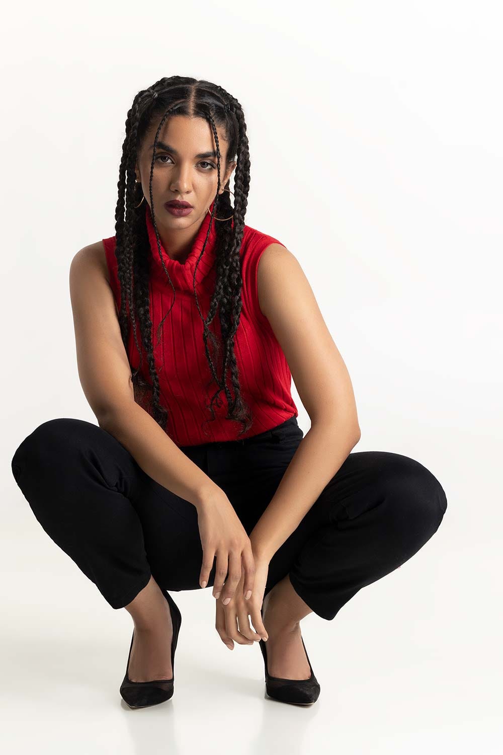 Red High Neck Sweater 224-211-028