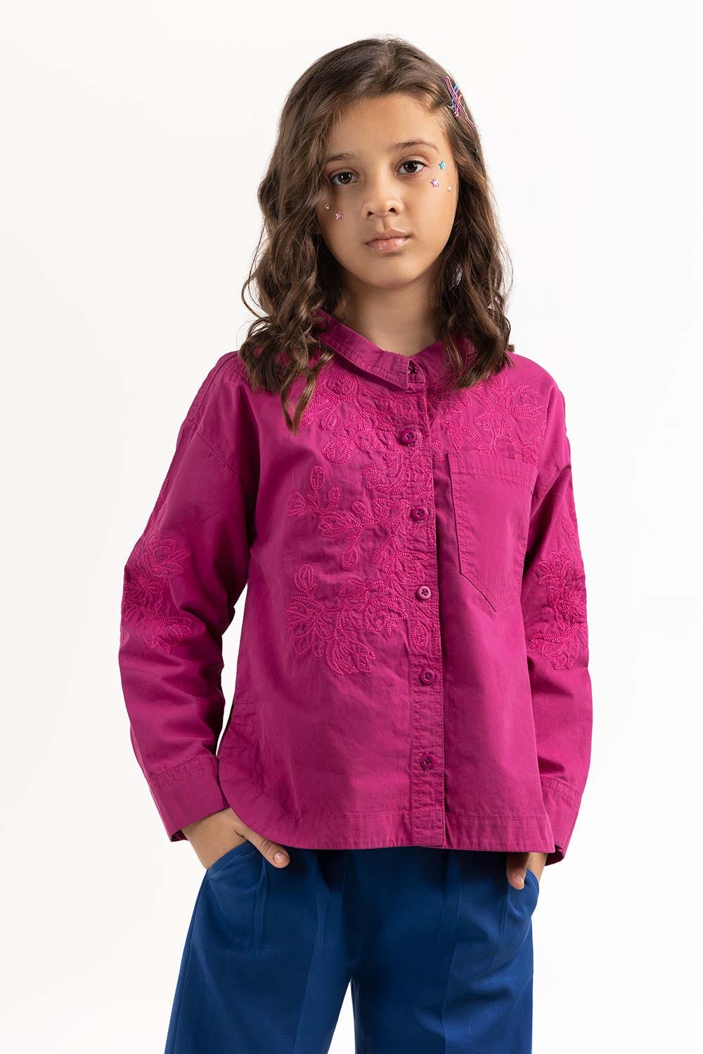 Junior Girl Red Woven Shirt 224-417-019
