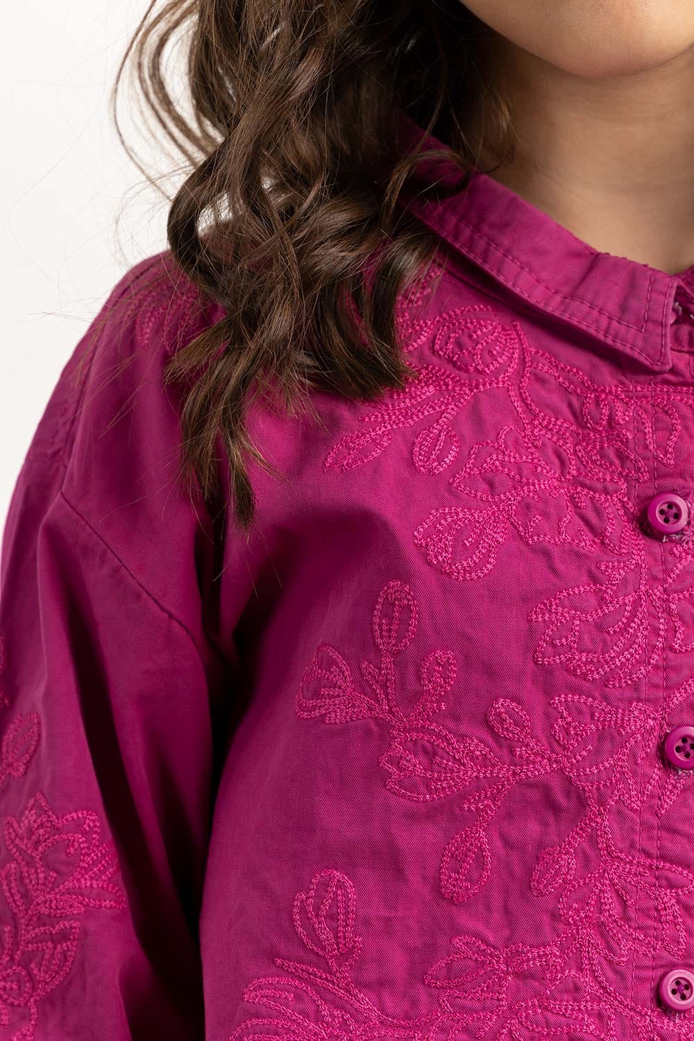 Junior Girl Red Woven Shirt 224-417-019