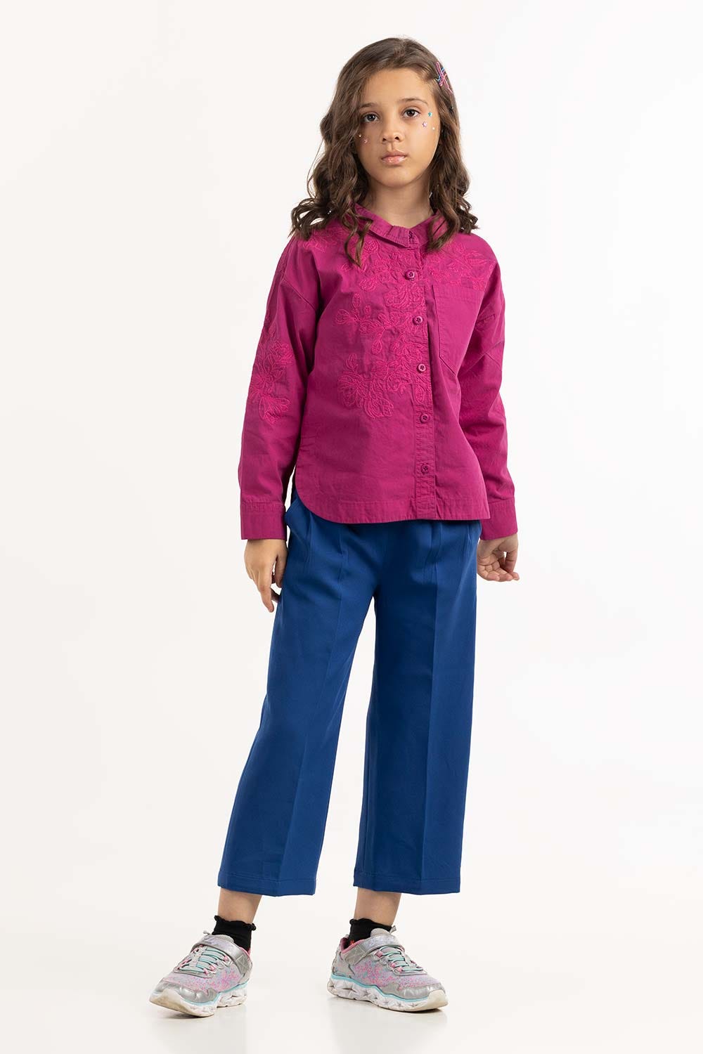 Junior Girl Red Woven Shirt 224-417-019