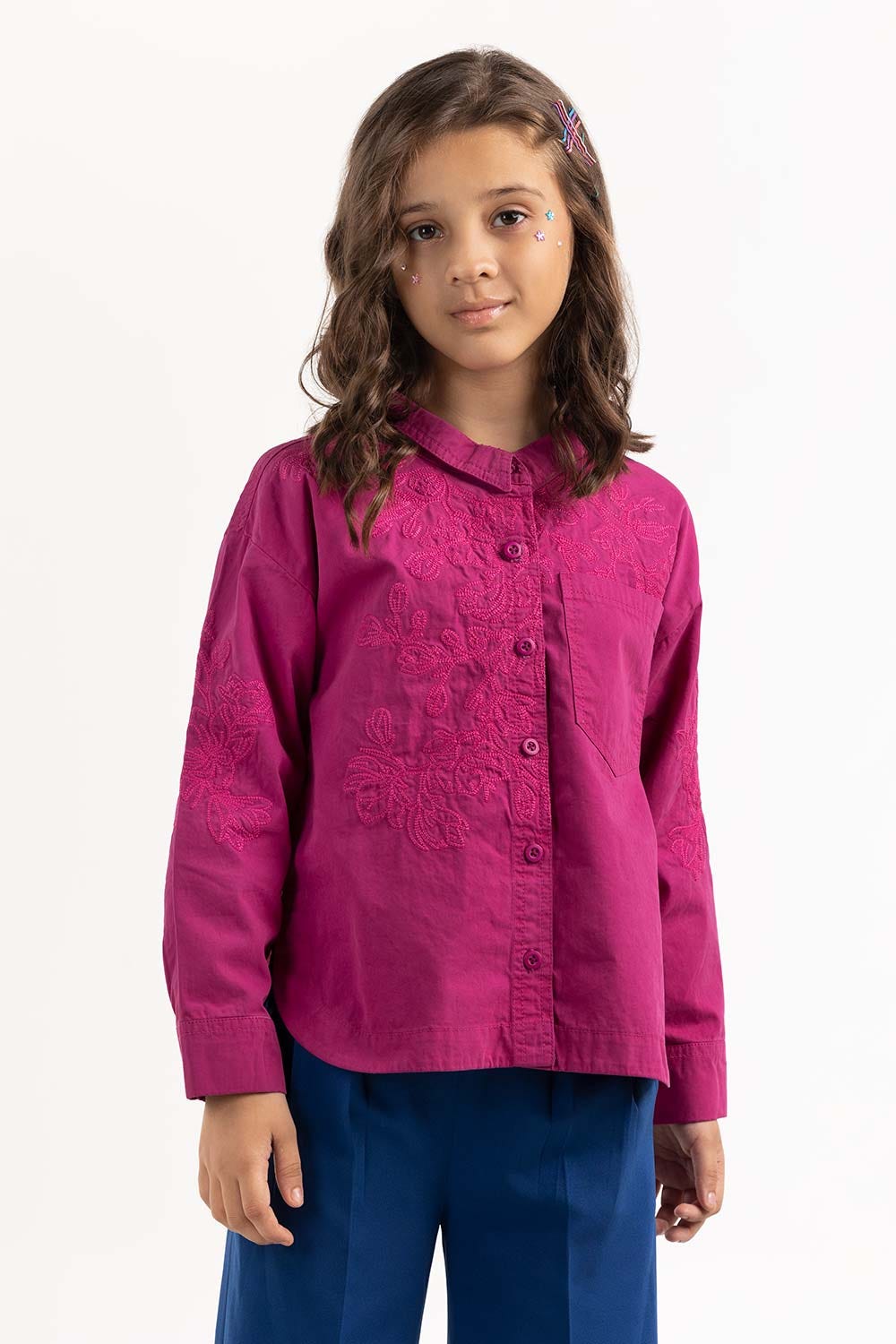 Junior Girl Red Woven Shirt 224-417-019