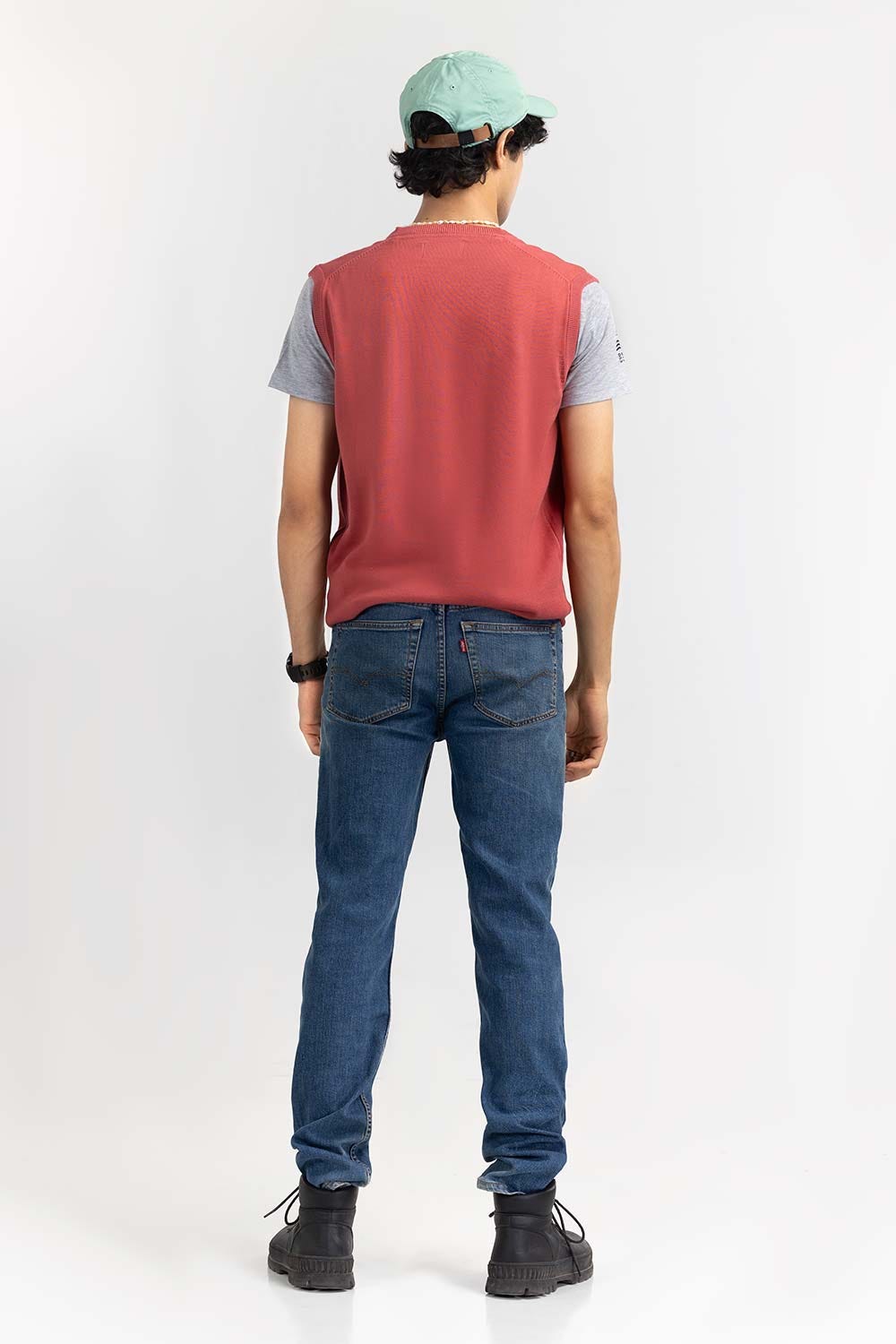 Rose Red Basic V Neck Sleeveless Sweater SWT-BSLVN-22-008