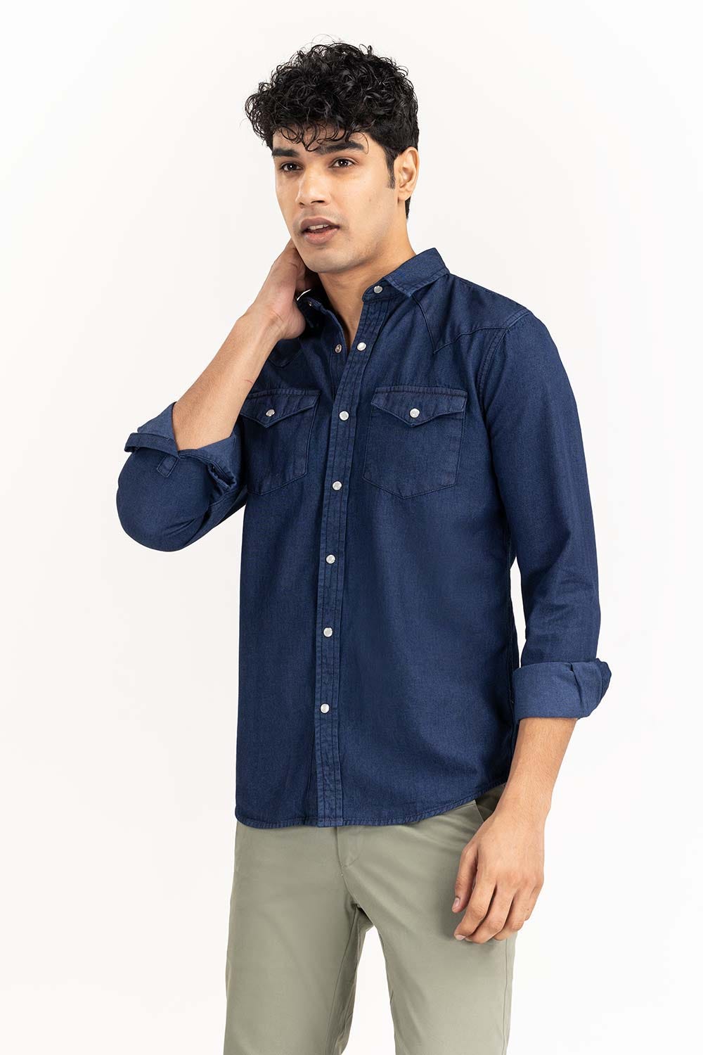 Royal Blue Yarn Dyed Casual Shirt M-DNM-S-018 CS