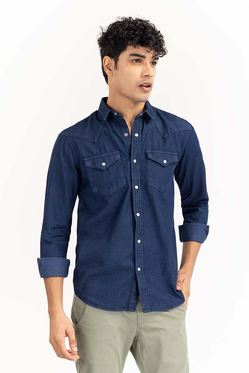 Royal Blue Yarn Dyed Casual Shirt M-DNM-S-018 CS