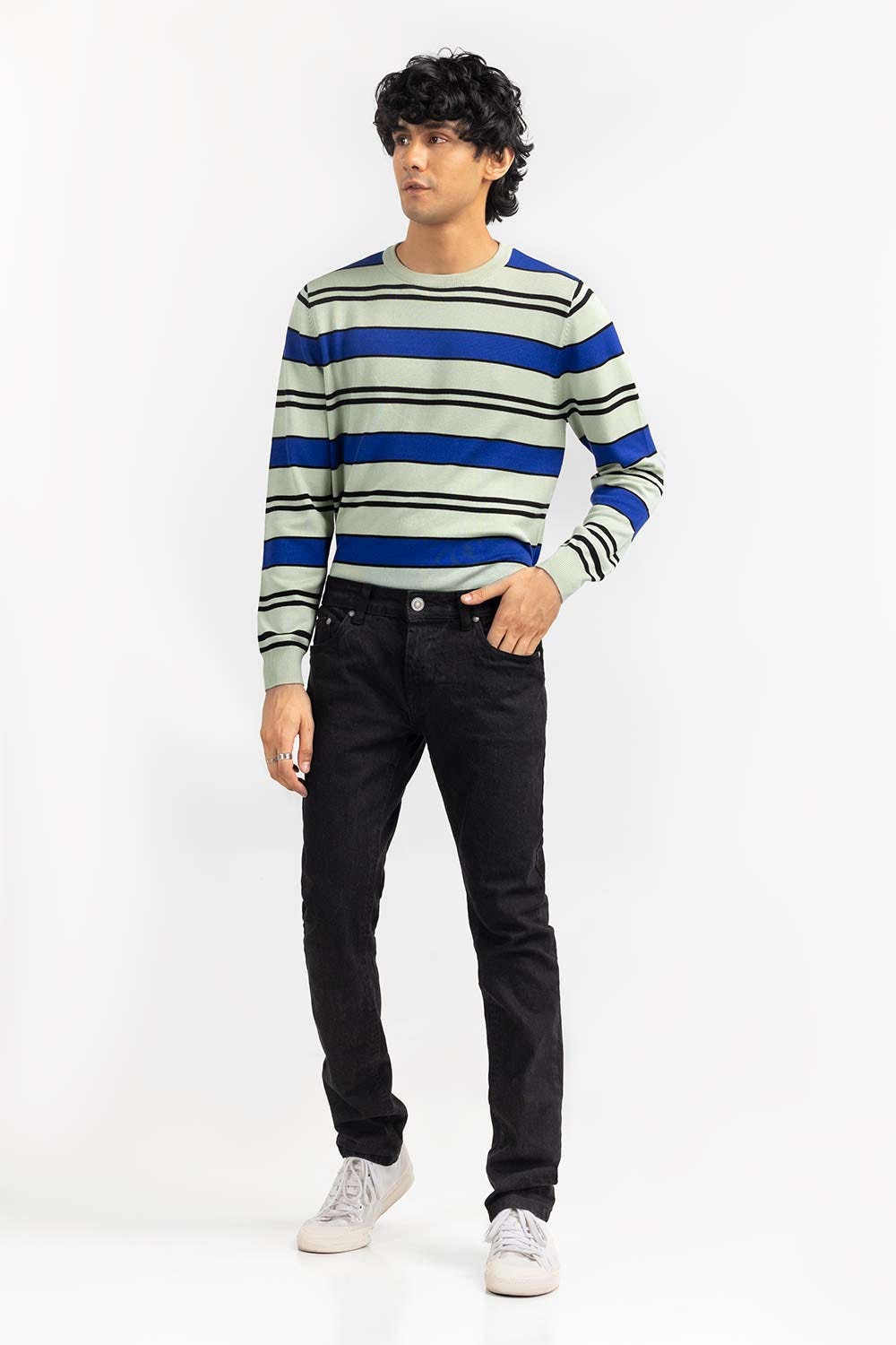 Royal White Striped Crew Neck Sweater SWT-FFSCN22-250