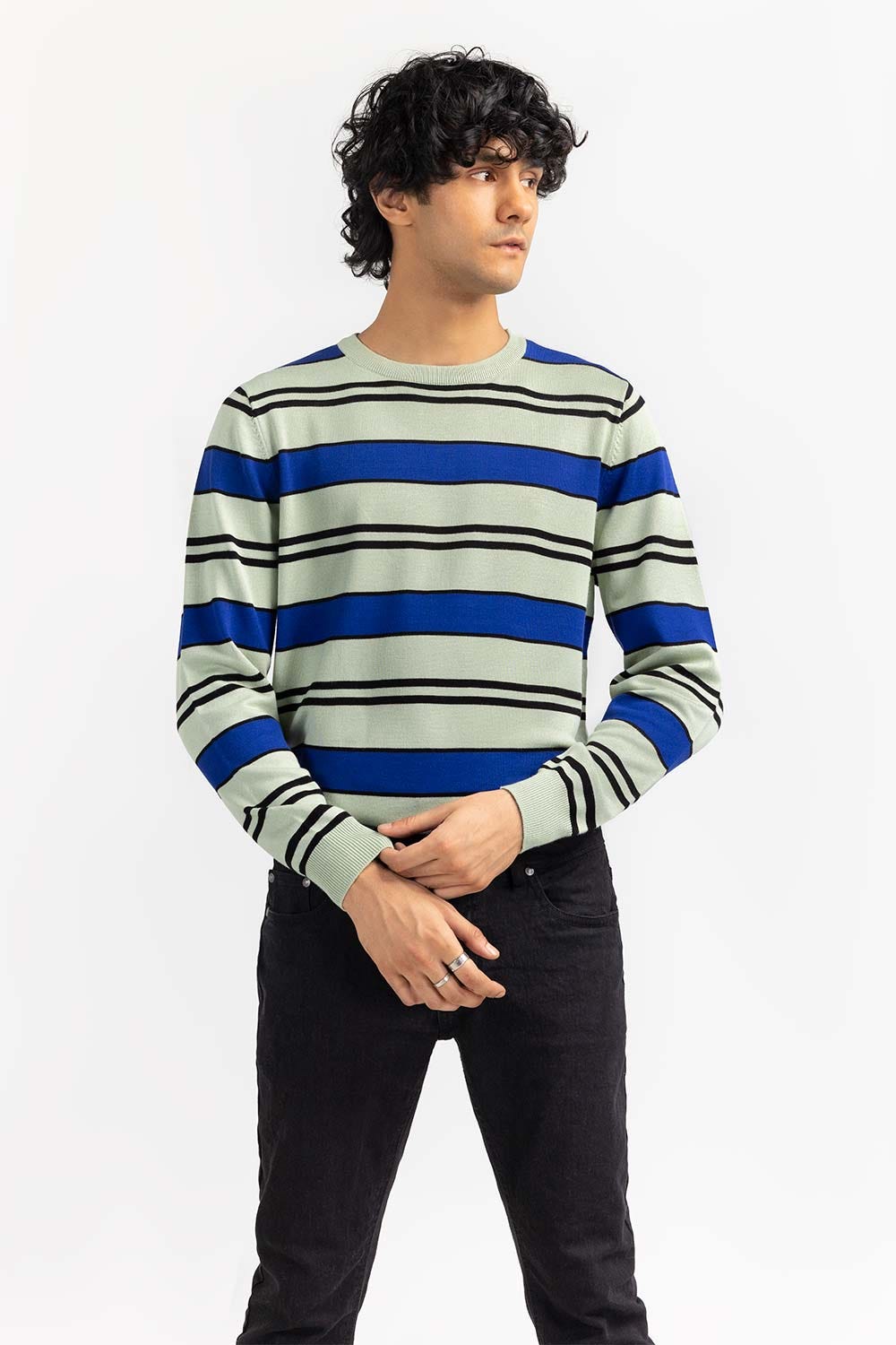 Royal White Striped Crew Neck Sweater SWT-FFSCN22-250