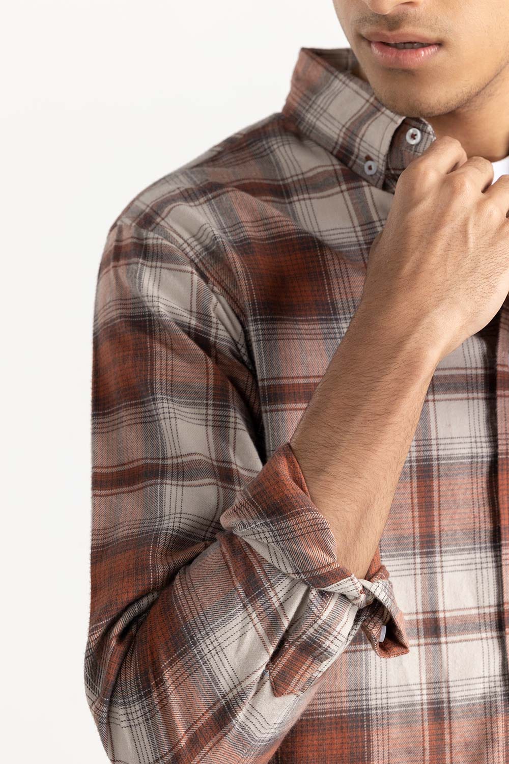 Rust Checkered Button Down Shirt 224-117-024