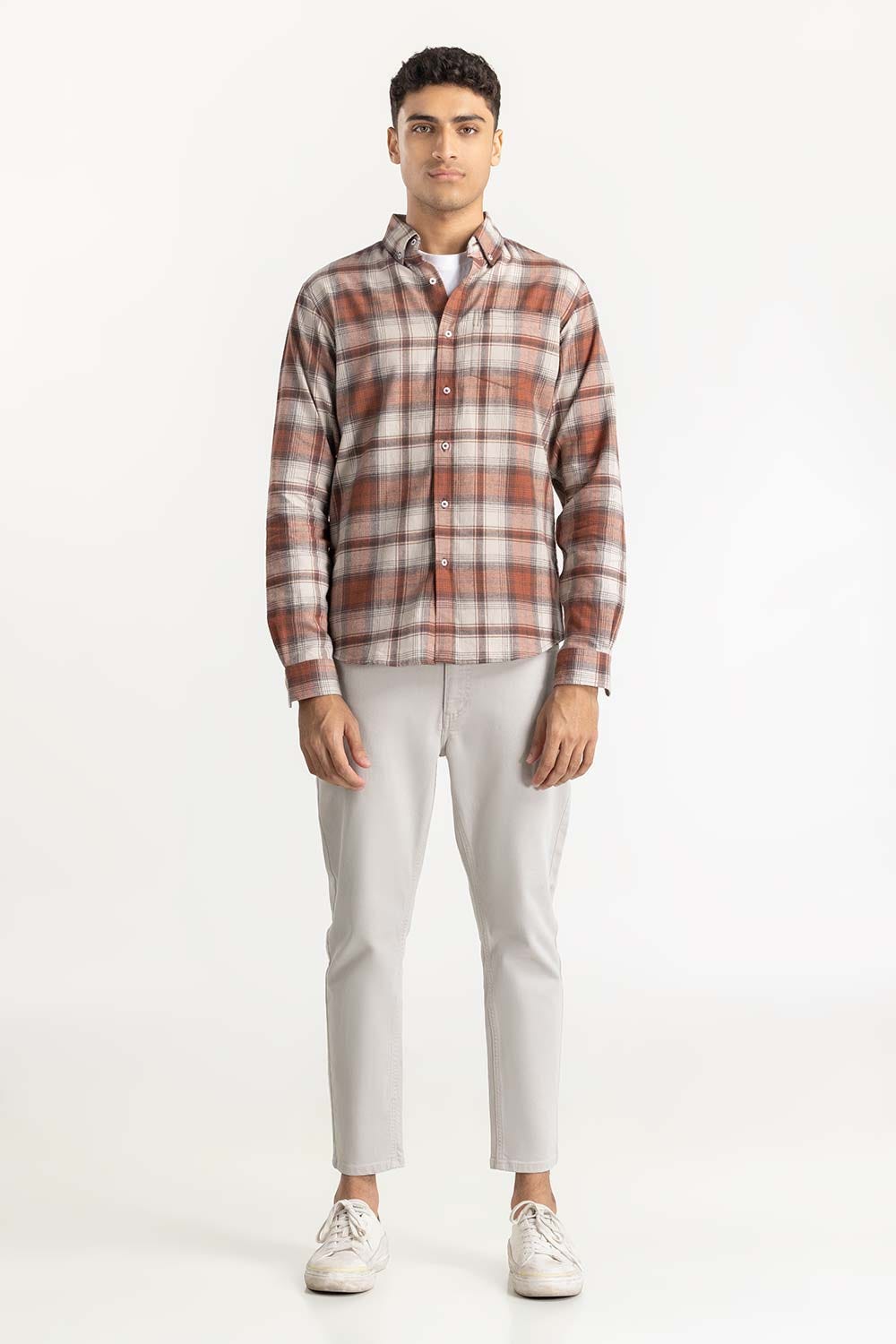 Rust Checkered Button Down Shirt 224-117-024