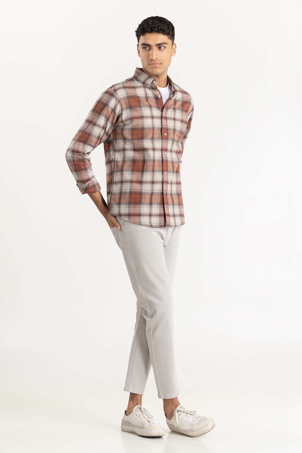 Rust Checkered Button Down Shirt 224-117-024