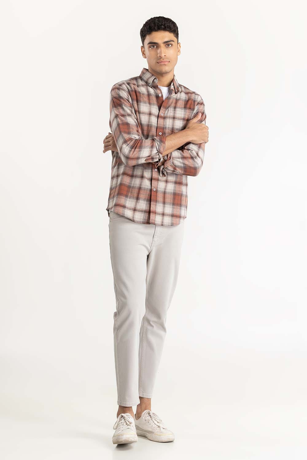 Rust Checkered Button Down Shirt 224-117-024