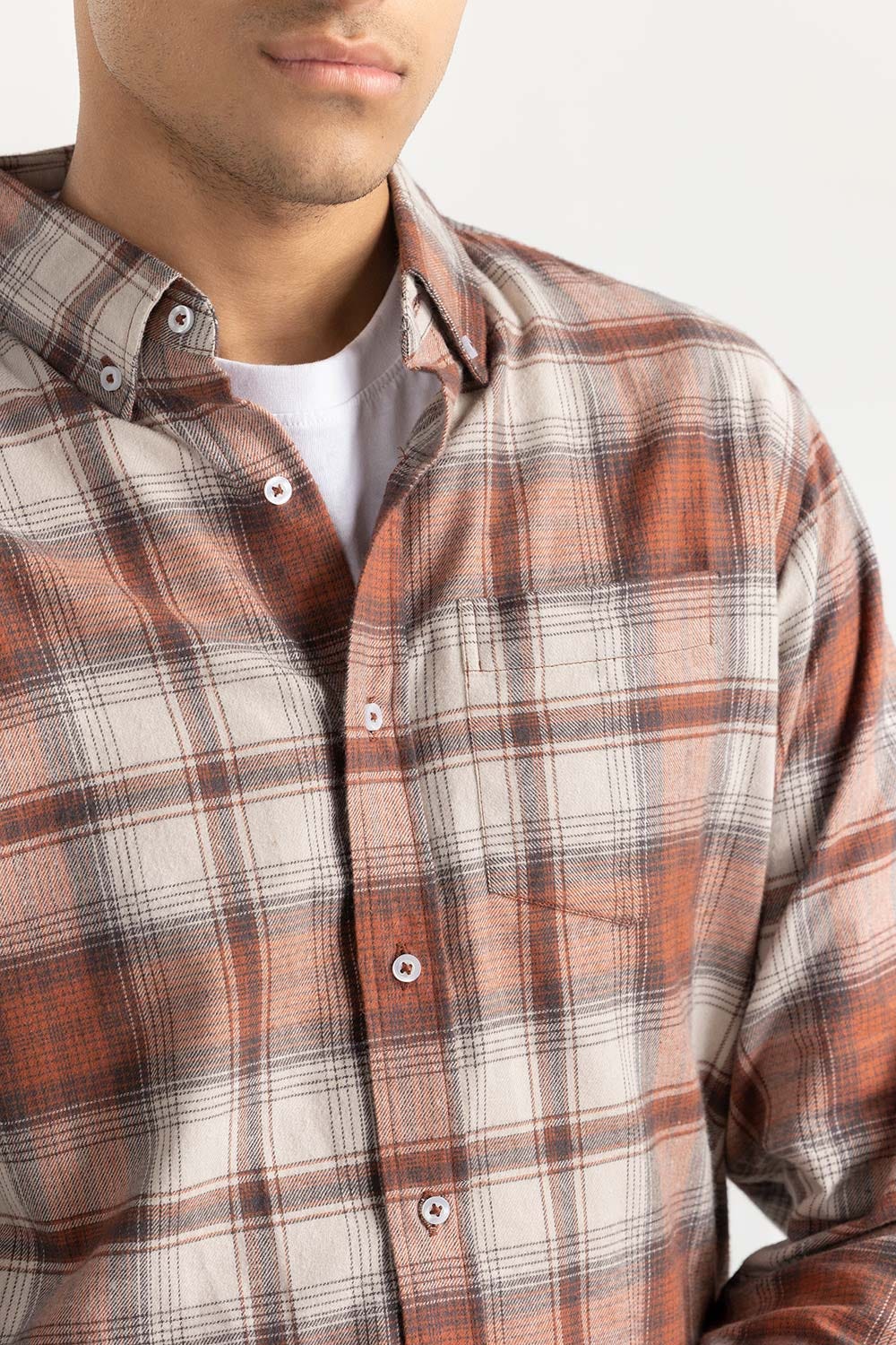 Rust Checkered Button Down Shirt 224-117-024