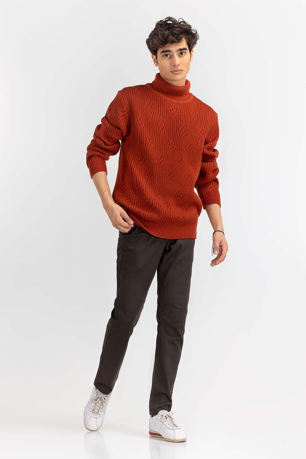 Rust Textured Turtle Neck Sweater SWT-FFSTN22-226