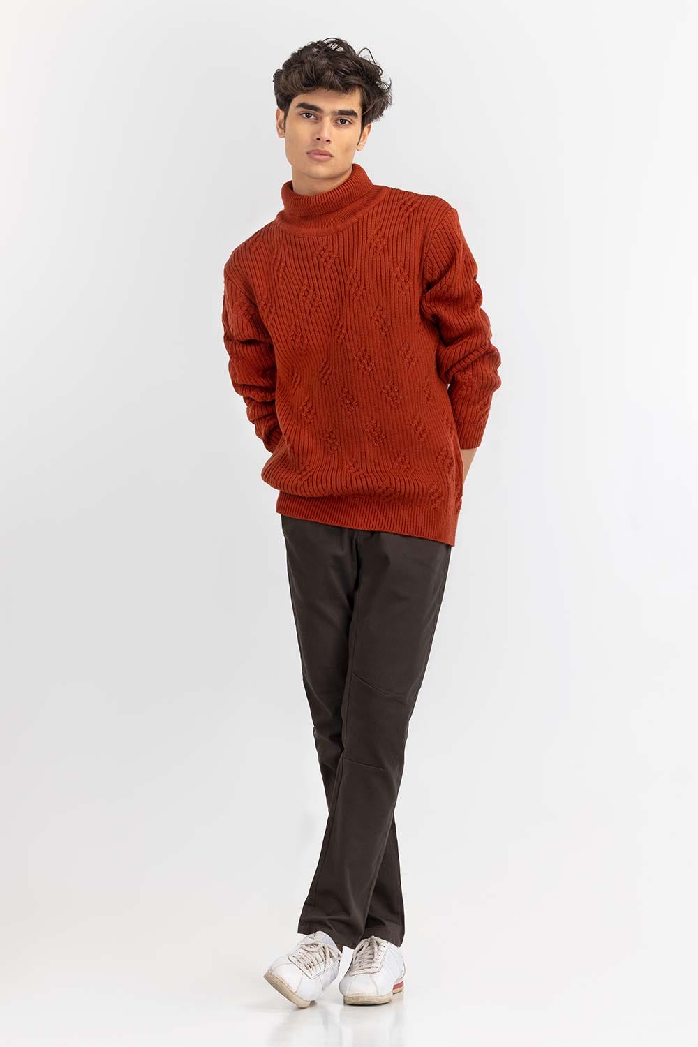 Rust Textured Turtle Neck Sweater SWT-FFSTN22-226