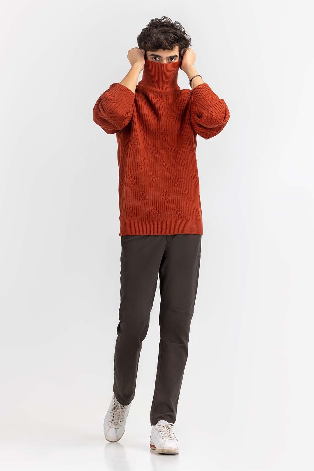 Rust Textured Turtle Neck Sweater SWT-FFSTN22-226