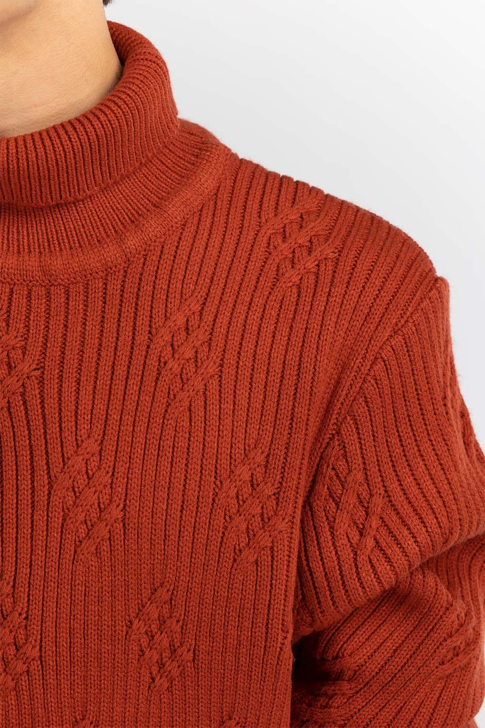 Rust Textured Turtle Neck Sweater SWT-FFSTN22-226