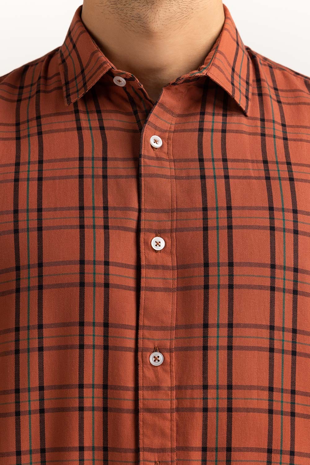 Rust Yarn Dyed Checkered Casual Shirt MN-CS-YD23-019