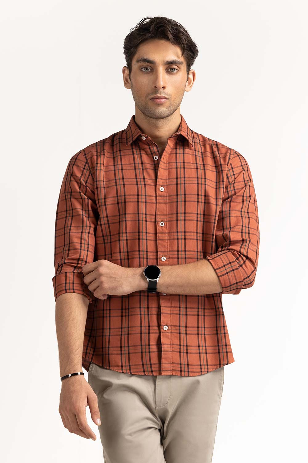 Rust Yarn Dyed Checkered Casual Shirt MN-CS-YD23-019