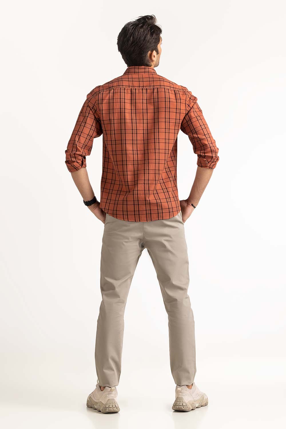 Rust Yarn Dyed Checkered Casual Shirt MN-CS-YD23-019